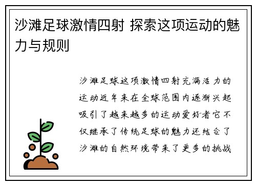 沙滩足球激情四射 探索这项运动的魅力与规则
