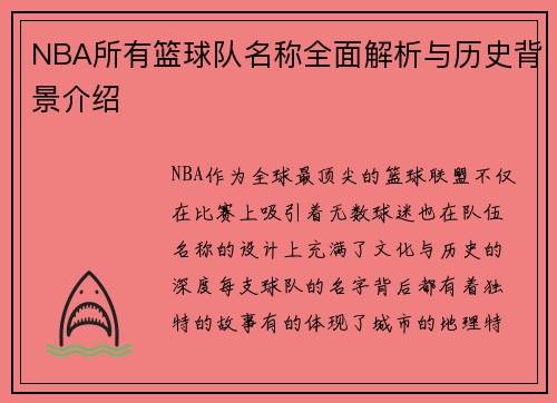 NBA所有篮球队名称全面解析与历史背景介绍