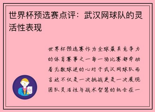 世界杯预选赛点评：武汉网球队的灵活性表现